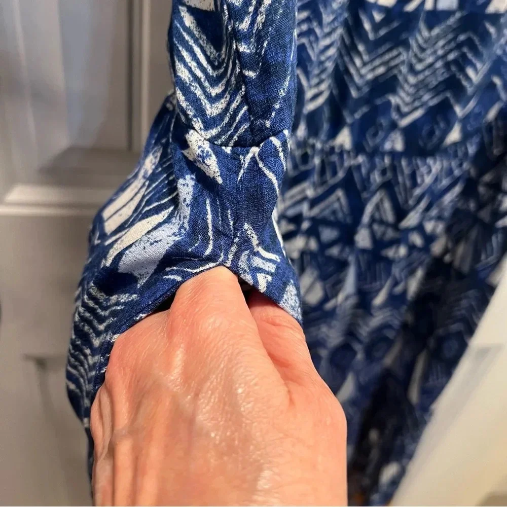Knox Rose A-Line Blue Geometric Short-Sleeve Midi‎ Dress. Size Large. - Picture 9 of 13